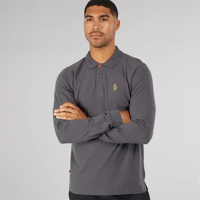Buy LUKE 1977 Mens Williams Long Sleeve Polo Charcoal