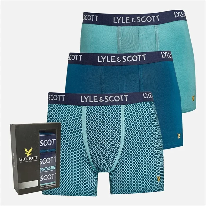 Buy Lyle And Scott Vintage Mens Hubert Three Pack Premium Modal Trunks Sailor Blue/AOP/Porcelain