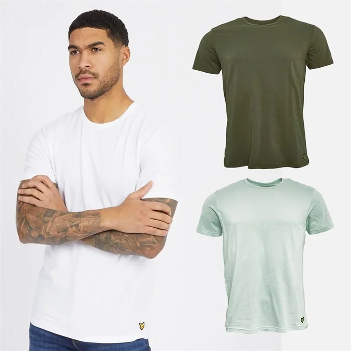 Buy Lyle And Scott Vintage Mens Three Pack Basic T-Shirts Mountain Moss/White/Lowland Blue