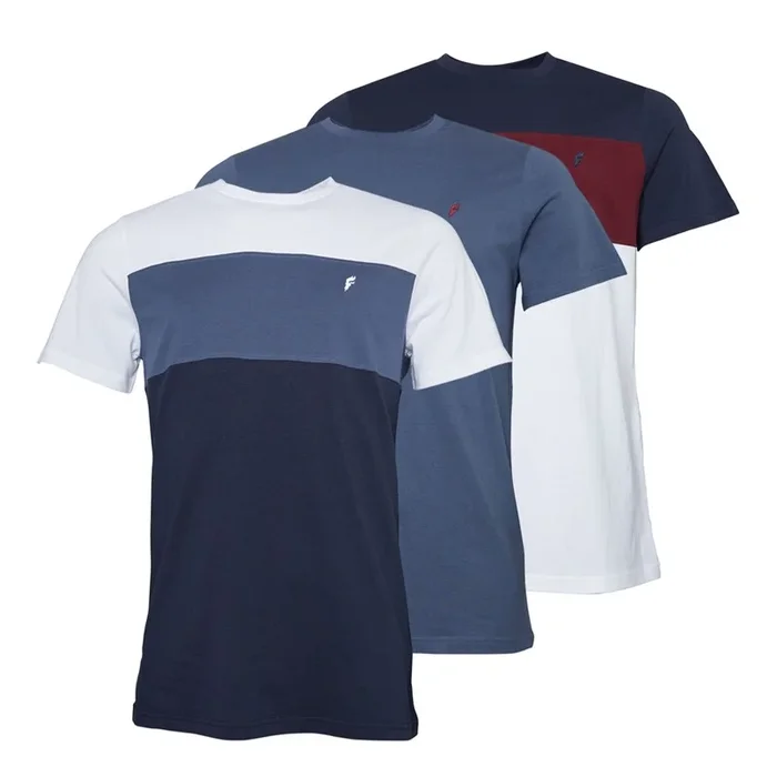 Buy Onfire Mens Three Pack Colour Block T-Shirts Navy/Burgundy/White