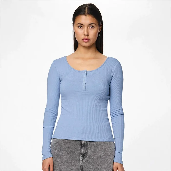 Buy Pieces Womens Kitte Long Sleeve Top Faded Denim