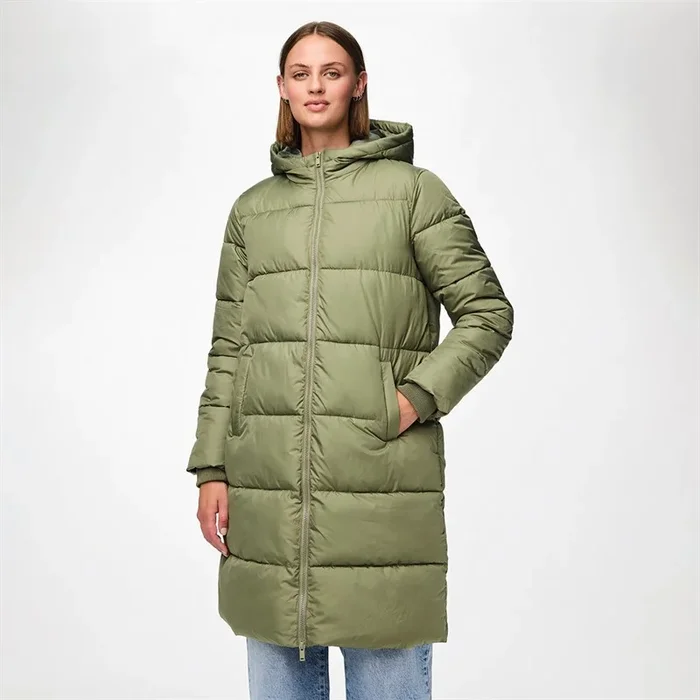 Buy Pieces Womens Long Puffer Jacket Deep Lichen Green