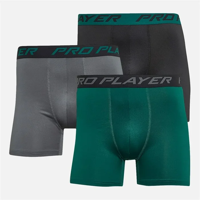 Buy Pro Player Mens Performance Three Pack Boxers Black/Green/Grey