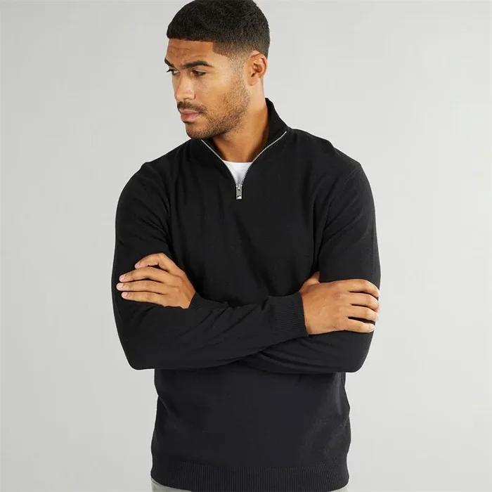 Buy PRODUKT Mens Basic Knit High Neck Zip Jumper Black