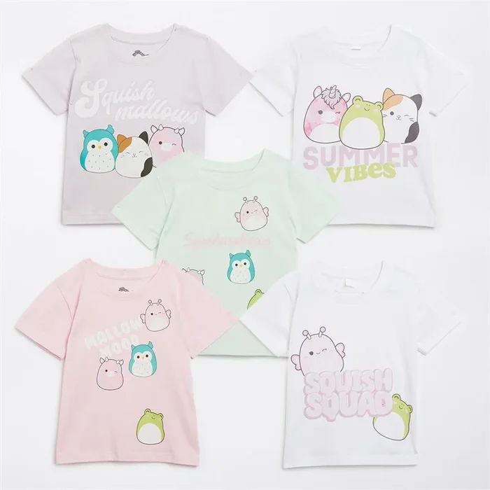 Buy Squishmallows Girls Five Pack T-Shirts Multi