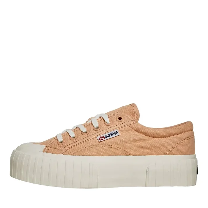 Buy Superga Womens 2631 Stripe Platform Canvas Trainers Pink Peach/Avorio
