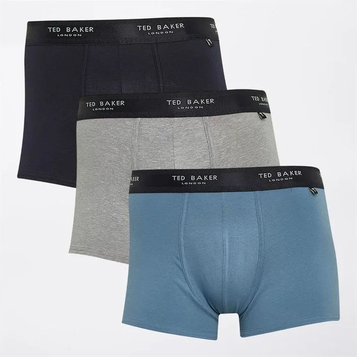 Buy Ted Baker Mens Three Pack Cotton Trunks Navy/Indigo/Grey