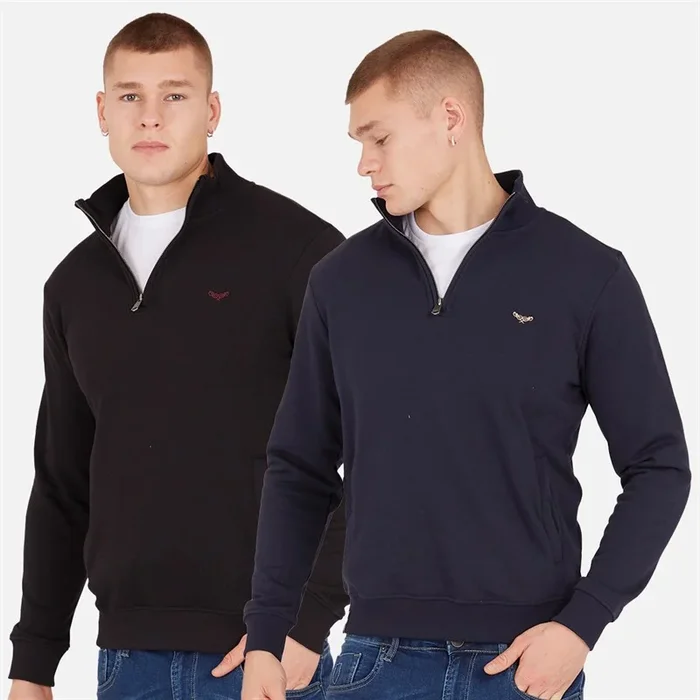 Buy THREADBARE Mens Two Pack 1/4 Zip Sweatshirts Navy/Black