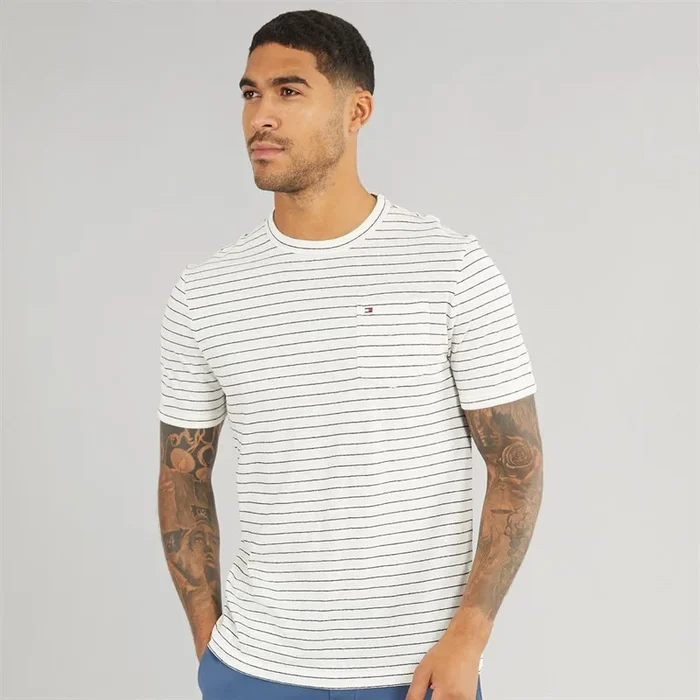 Buy Tommy Hilfiger Mens Cotton Stripe T-Shirt Ivory Petal/Desert Sky