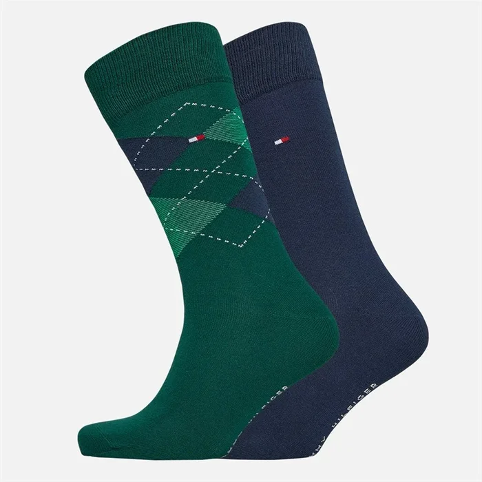 Buy Tommy Hilfiger Mens Two Pack Check Socks Dark Green
