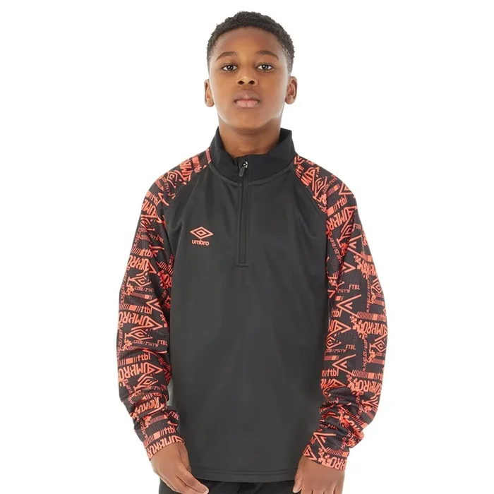 Buy Umbro Junior Boys Alliance Graphic Training 1/4 Zip Top Black/Fiery Coral