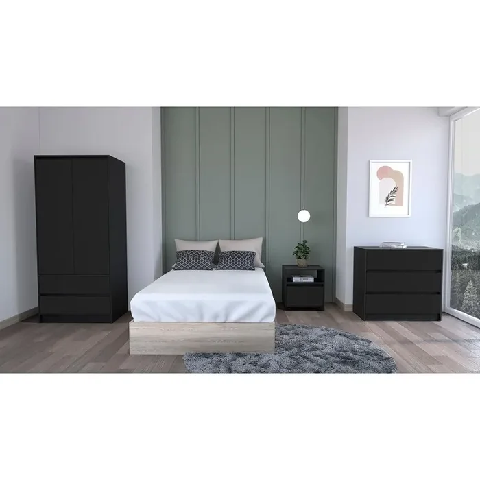 Byers 3 Piece Bedroom Set, Nightstand + Dresser+ Armoire, Black Wengue Finish