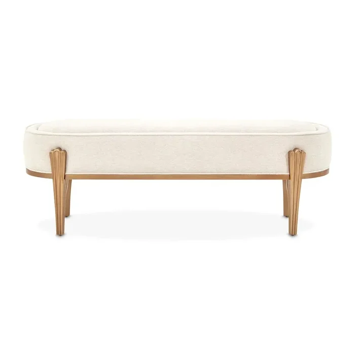 Camellia Field Accent Bench – Linen/Antique Gold