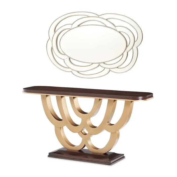 Camellia Field Console Table with Mirror – Warm Pecan