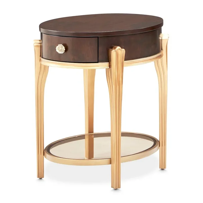 Camellia Field End Table with Drawer – Warm Pecan