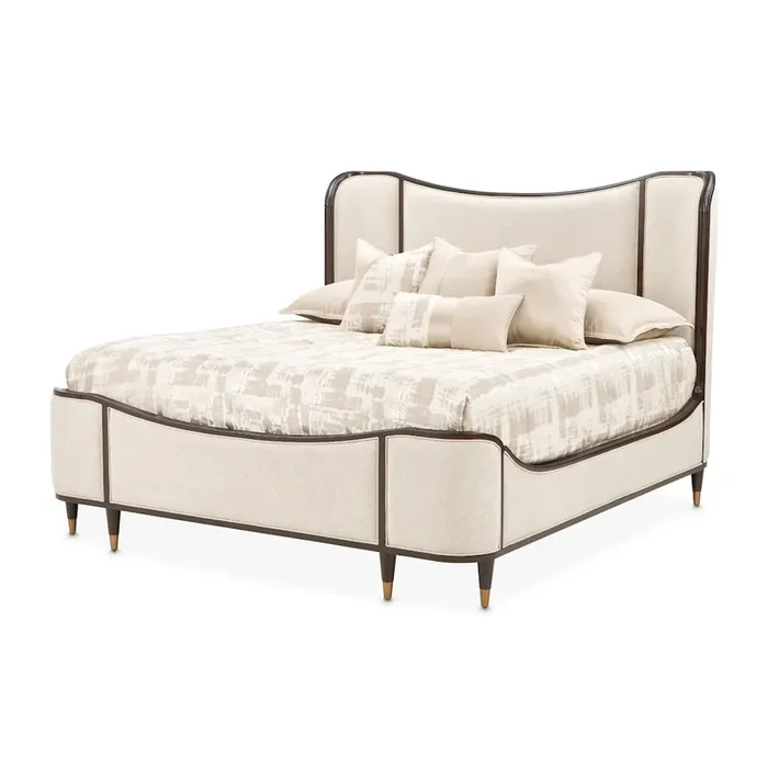 Camellia Field Queen Upholstered Bed – Warm Pecan