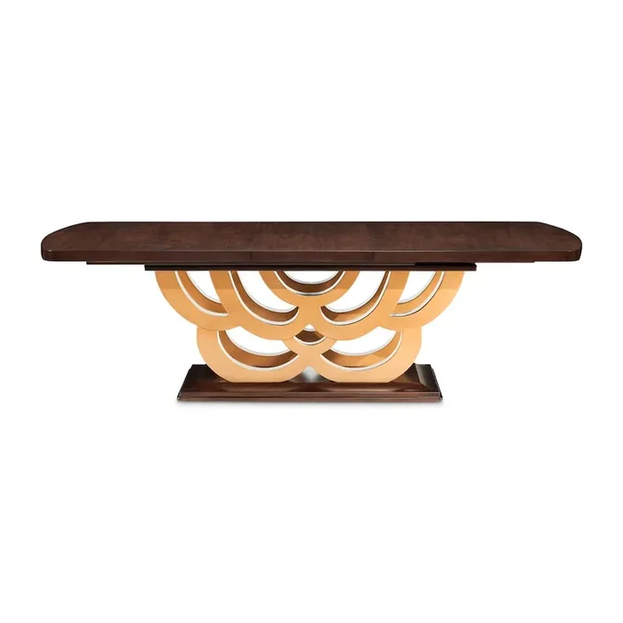Camellia Field Rectangular Pedestal Dining Table – Warm Pecan