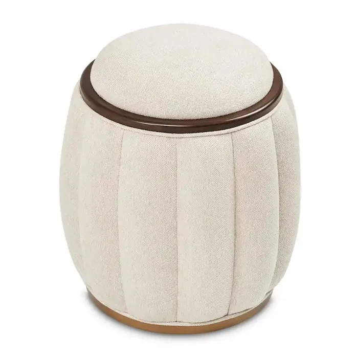 Camellia Field Round Bench – Linen/Warm Pecan