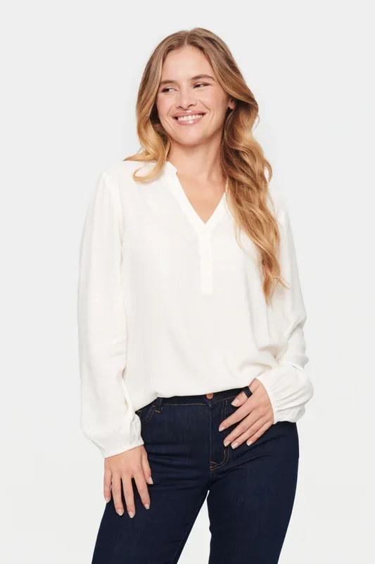 CampanulaSZ V-notch Neck Buttons Blouse