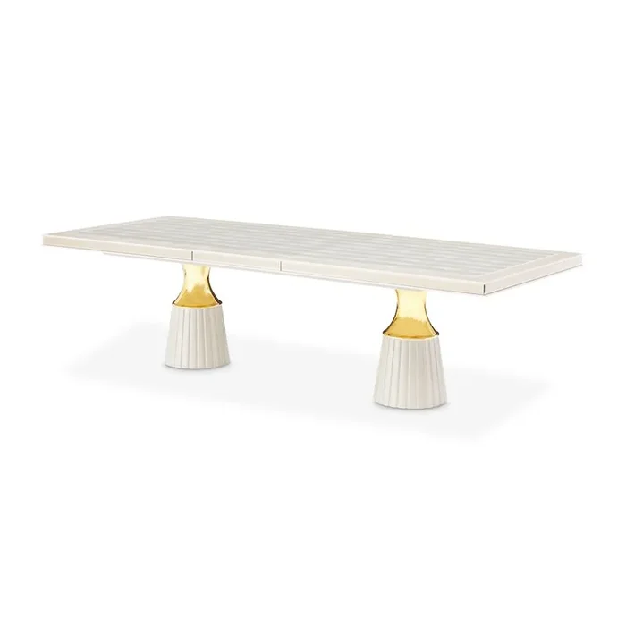 Carmela Double Pedestal Dining Table – Shimmer Ivory