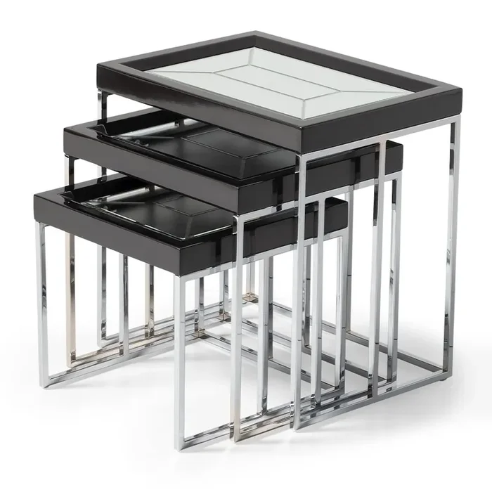 Carmela Nesting Tables, Set of 3 – Glossy Charcoal Sand