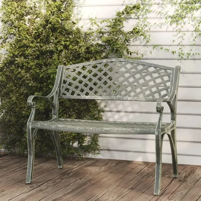 Cast Aluminium Garden Bench | Green Cast Iron Legs and Romantic Style 102cm