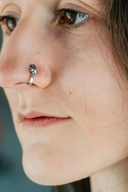Cat Dog Paw Oxidised Tiny Non Pierced Clip On Tribal Nose Pin
