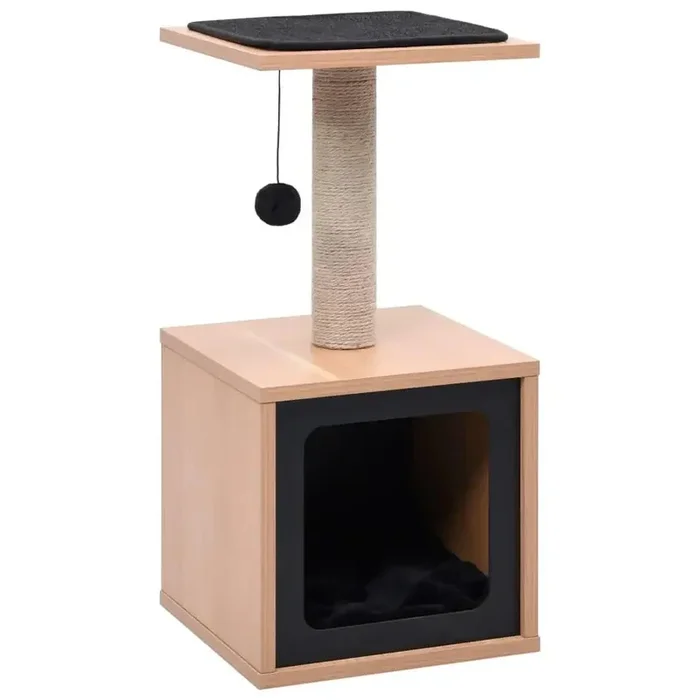 Cat Tree House – Brown and Black | Compact Multi-Functional Tower with Scratching Post VIDAXL