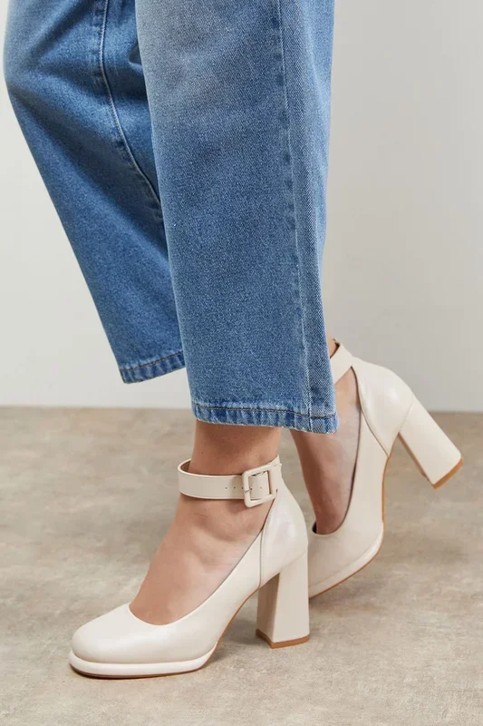 Celine Faux Leather Covered Buckle High Block Heel Platform Court Shoes