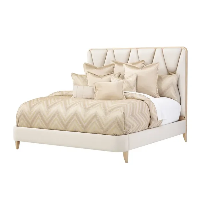 Champagne Color King Platform Bed with Headboard and Frame Design