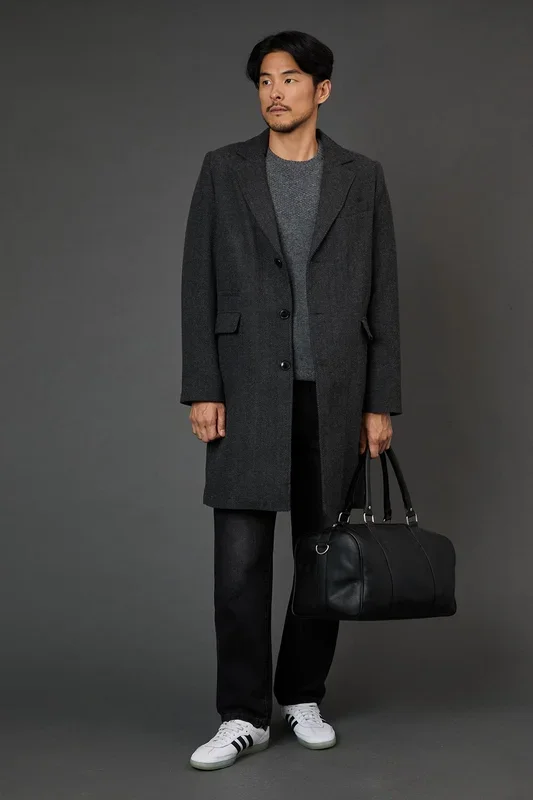 Charcoal Herringbone Epsom Coat