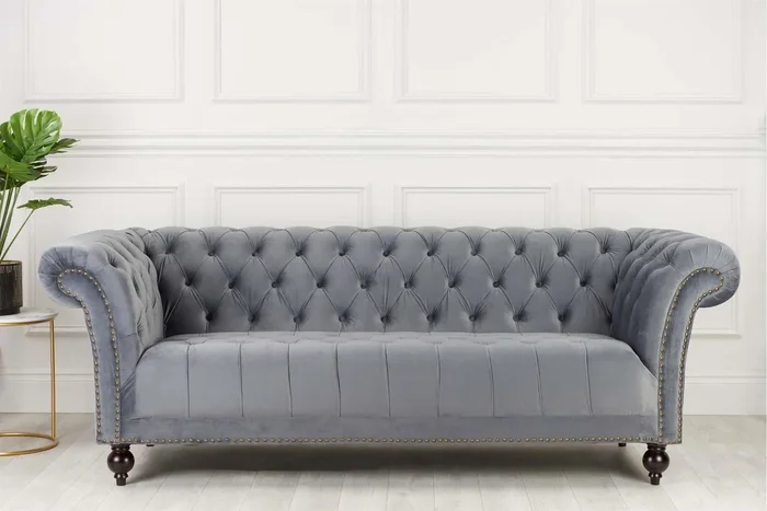 Chesterfield Sofa 3 Seater Birlea Chester Grey Velvet Studded Settee