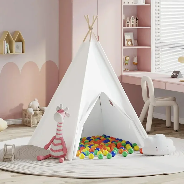 Children’s Cotton Teepee Tent – Multi-Colour | Ball Pool and Carry Bag VIDAXL