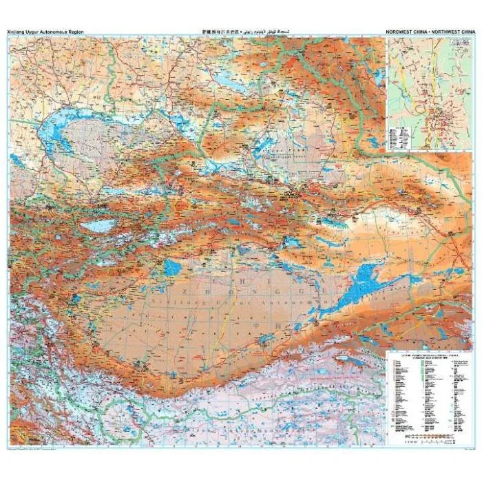 China [4] Northwest Gizi Geographical Wall Map 99x88cm