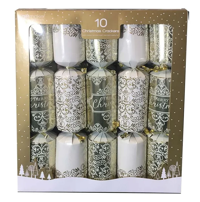 Christmas Cream & Gold Crackers 14″ 10 Pack