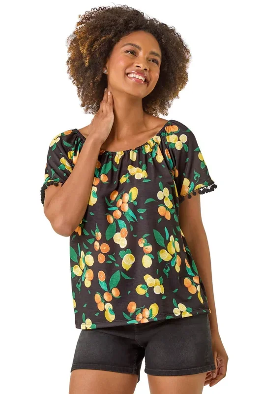 Citrus Pom Pom Trim Bardot Top