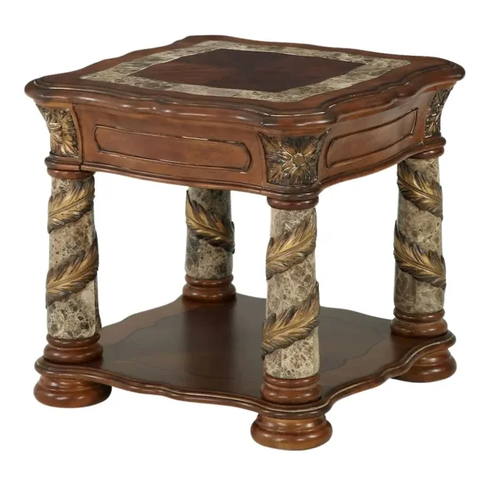 Classic Chestnut Finish Square End Table for Living Room – Solid Wood Design
