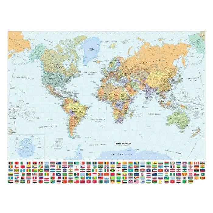 Classic World Wall Map with Flags Map