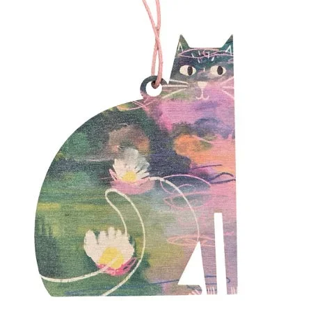 Clawed Monet Wooden Cat Decoration