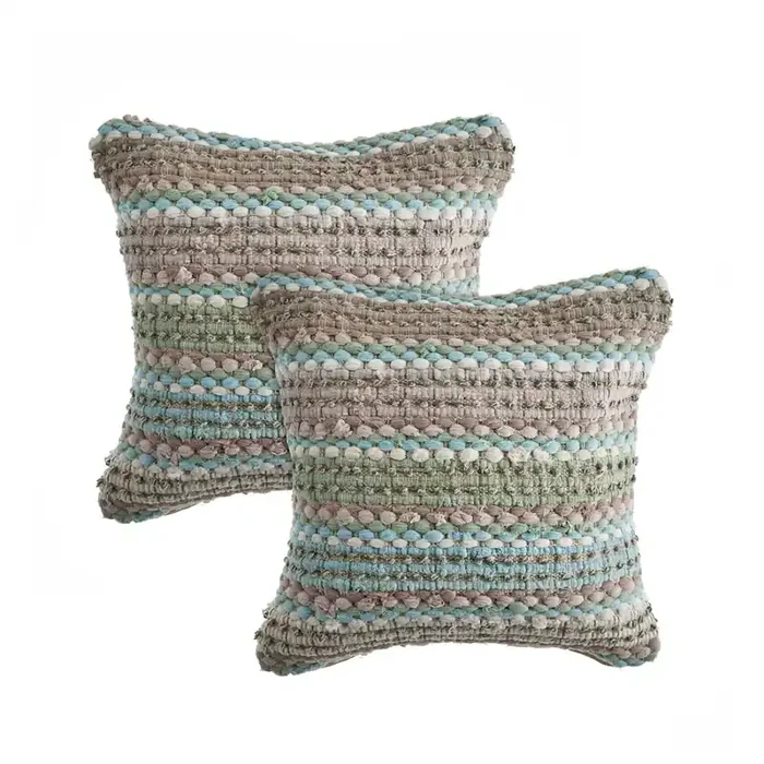 Coil Cotton Blend Pillow Set of 2 in Green/Blue, 18″ x 18″