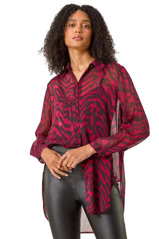 Collared Animal Print Blouse