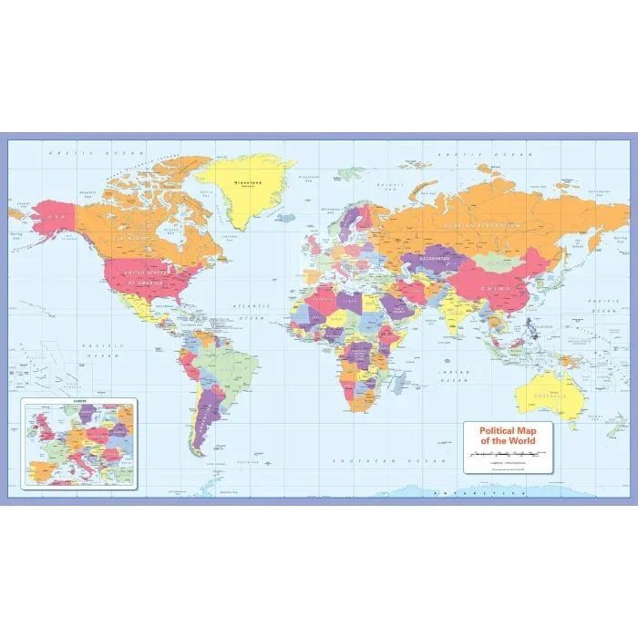 Colour Blind Friendly Political Wall Map of the World Map