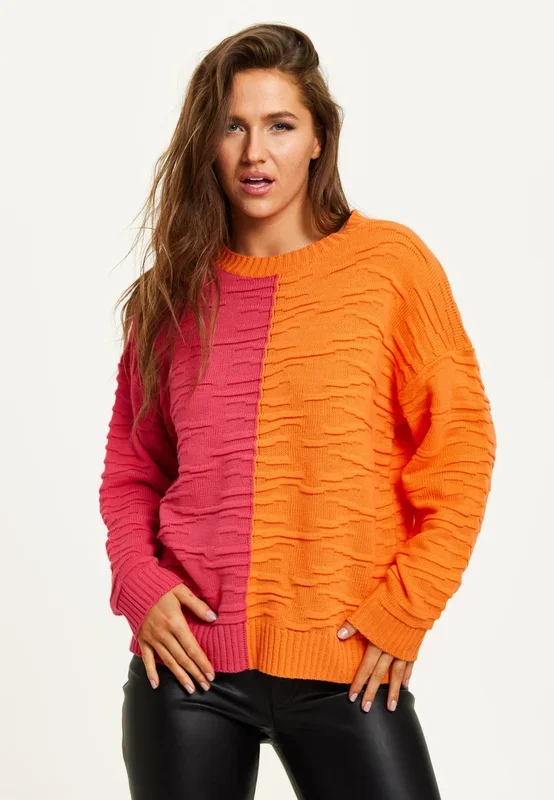 Colour Block Jumper In Orange And Pink
