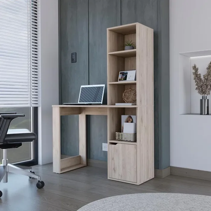 Computer Desk with Single Door Cabinet, Light Gray Finish