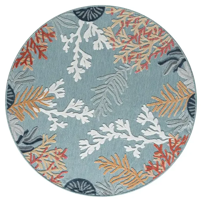 Coral Reef Hi-Low Coastal Blue Indoor Outdoor Area Rug