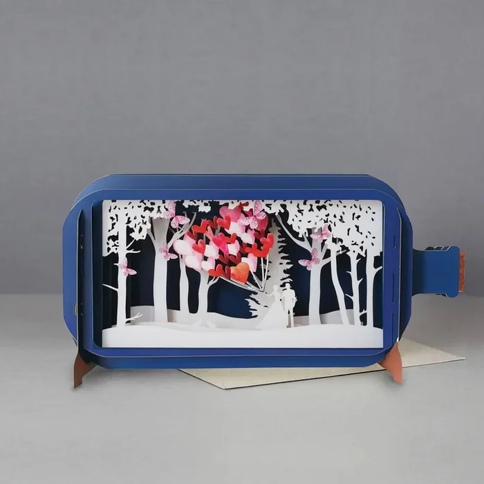 Couple with Heart Balloons 3D Message in a Bottle Card