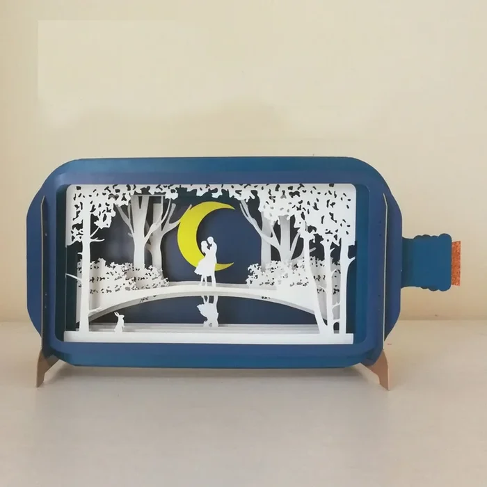 Couple with Moon 3D Message in a Bottle Card