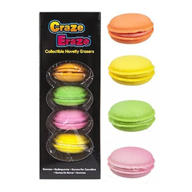 Craze Eraze Macaroon Novelty Erasers 4 Pack – Case of 24
