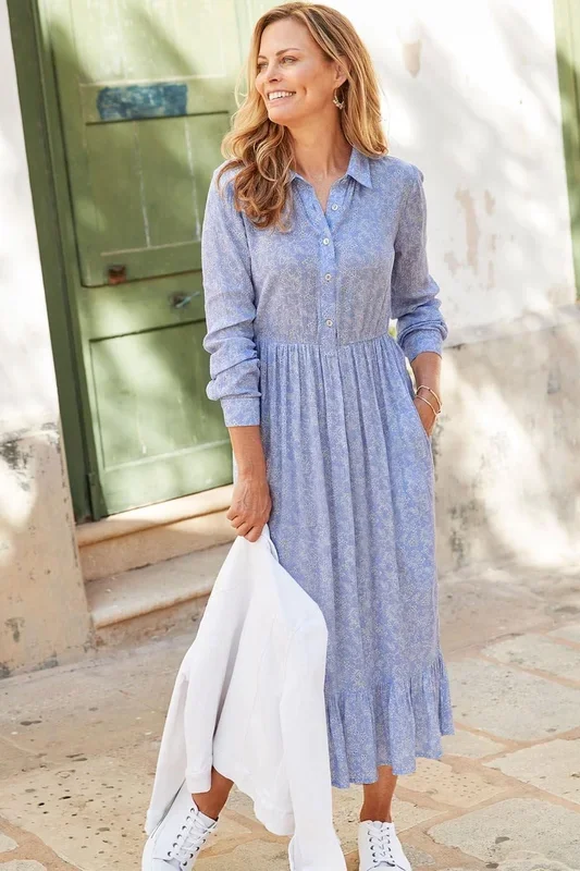 Crinkle Print Maxi Shirt Dress
