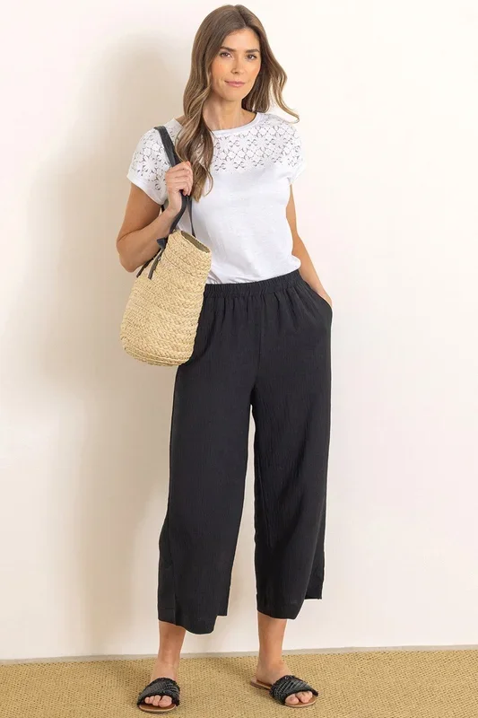 Cropped Wide Leg Pull On Trousers